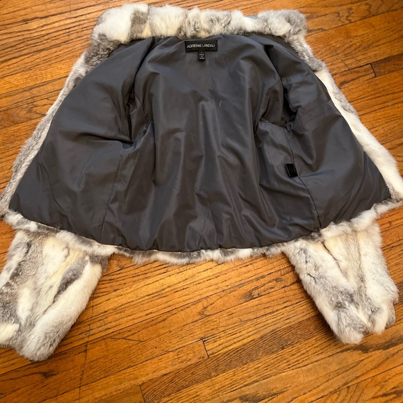 Adrienne Landau Rabbit Fur Jacket White & Grey Like New - Picture 3 of 10